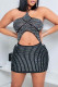 Black Sexy Patchwork Hot Drilling Hollowed Out Backless Halter Strapless Dress