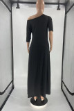 Pink Fashion Casual Print Basic Oblique Collar Irregular Dress