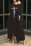 Pink Fashion Casual Print Basic Oblique Collar Irregular Dress