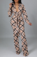 Khaki Fashion Plaid Patchwork Turndown Collar Boot Cut Jumpsuits