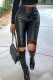 Black Fashion Casual Solid Hollowed Out Patchwork Skinny High Waist Pencil Patchwork Bottoms