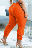 Grey Fashion Casual Solid Basic Regular High Waist Trousers