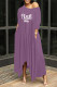 Purple Fashion Casual Letter Print Basic Oblique Collar Irregular Dress Dresses