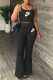 Black Fashion Simplicity Print Letter Spaghetti Strap Sleeveless Two Pieces