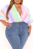 Colour Fashion Casual Patchwork V Neck Tops