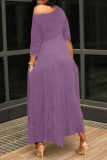 Pink Fashion Casual Print Basic Oblique Collar Irregular Dress