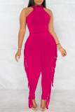 Pink Fashion Casual Solid Tassel Patchwork O Neck Sleeveless Two Pieces