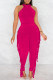 Rose Red Fashion Casual Solid Tassel Patchwork O Neck Sleeveless Two Pieces