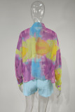 Colour Fashion Casual Print Basic Turndown Collar Long Sleeve Two Pieces