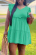 Green Casual Solid Patchwork Fold Stringy Selvedge V Neck A Line Plus Size Dresses