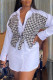 Black White Fashion Casual Print Patchwork Turndown Collar Shirt Dress