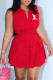 Red Fashion Casual Print Letter Turndown Collar Sleeveless Two Pieces