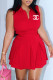 Red Fashion Casual Print Letter Turndown Collar Sleeveless Two Pieces