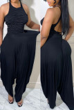 Milky Casual Solid Patchwork Fold O Neck Sleeveless Two Pieces