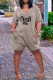 Khaki Fashion Casual Letter Print Patchwork V Neck Regular Romper