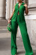 Green Casual Solid Patchwork Buckle Turndown Collar Sleeveless Two Pieces