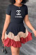 Black Fashion Casual Print Patchwork Letter O Neck Pleated Dresses