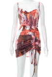 Red Sexy Print Patchwork Spaghetti Strap Pencil Skirt Dresses