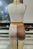 White Casual Solid Patchwork U Neck Two Pieces