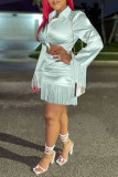 Pink Casual Solid Tassel Patchwork Buckle Turndown Collar Long Sleeve Two Pieces