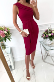 Red Fashion Solid Bandage One Shoulder Pencil Skirt Dresses