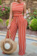 Tangerine Casual Striped Print Patchwork O Neck Sleeveless Two Pieces