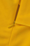 Yellow Elegant Solid Split Joint Fold Asymmetrical Collar A Line Dresses