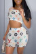 White Fashion Casual Print Patchwork Strapless Sleeveless Two Pieces