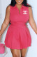 Rose Red Fashion Casual Print Letter Turndown Collar Sleeveless Two Pieces