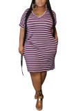 purple knitting Fashion Celebrities O Neck Striped Stripe Plus Size 