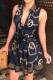 Navy Blue Fashion Casual Print Patchwork Turndown Collar A Line Dresses
