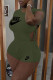 Army Green Fashion Casual Print Bandage Patchwork O Neck Short Sleeve Two Pieces