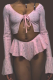 Pink Sexy Solid Hollowed Out V Neck Long Sleeve Two Pieces