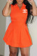 Orange Fashion Casual Print Letter Turndown Collar Sleeveless Two Pieces