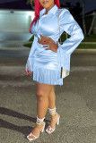 Pink Casual Solid Tassel Patchwork Buckle Turndown Collar Long Sleeve Two Pieces