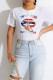 White Blue Red Casual Print Patchwork O Neck T-Shirts