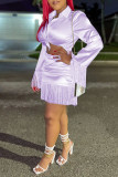 Pink Casual Solid Tassel Patchwork Buckle Turndown Collar Long Sleeve Two Pieces