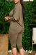Dark Brown Fashion Print Patchwork One Shoulder Long Sleeve Two Pieces