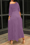 Purple Fashion Casual Letter Print Basic Oblique Collar Irregular Dress