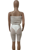 White Sexy Solid Patchwork See-through Stringy Selvedge Strapless Sleeveless Two Pieces