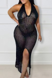 White Sexy Solid Hollowed Out Patchwork Backless Swimwears Cover Up
