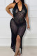 Black Sexy Solid Hollowed Out Patchwork Backless Swimwears Cover Up