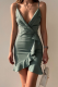 Light Green Fashion Solid Flounce Spaghetti Strap Pencil Skirt Dresses