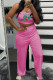 Pink Sexy Casual Print Backless Strapless Sleeveless Two Pieces
