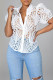 White Fashion Sexy Solid Hollowed Out Patchwork Buckle Turndown Collar Tops