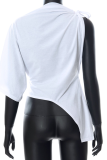 White Fashion Solid Patchwork One Shoulder T-Shirts