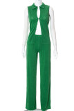 Green Casual Solid Patchwork Buckle Turndown Collar Sleeveless Two Pieces