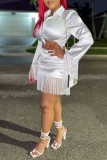 Pink Casual Solid Tassel Patchwork Buckle Turndown Collar Long Sleeve Two Pieces