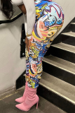 Multicolor Sexy Print Patchwork Skinny High Waist Pencil Full Print Bottoms