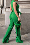 Green Casual Solid Patchwork Buckle Turndown Collar Sleeveless Two Pieces